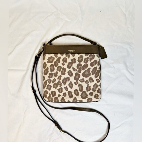 Coach Brown Ocelot/Leopard Print North/South Cross Body Swing Pack Bag - Picture 1 of 5